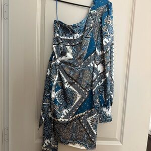 Elegant Blue and White Paisley Dress